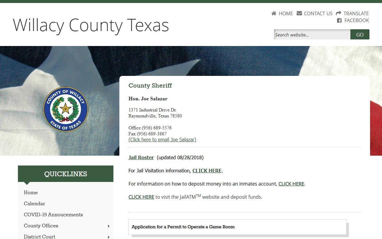 Willacy County inmate population sheriff jail records page